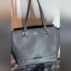 Kate Spade Laurel Way Jeweled Large Hadlee Black Leather Bag 11.5"‎ X 10" EUC